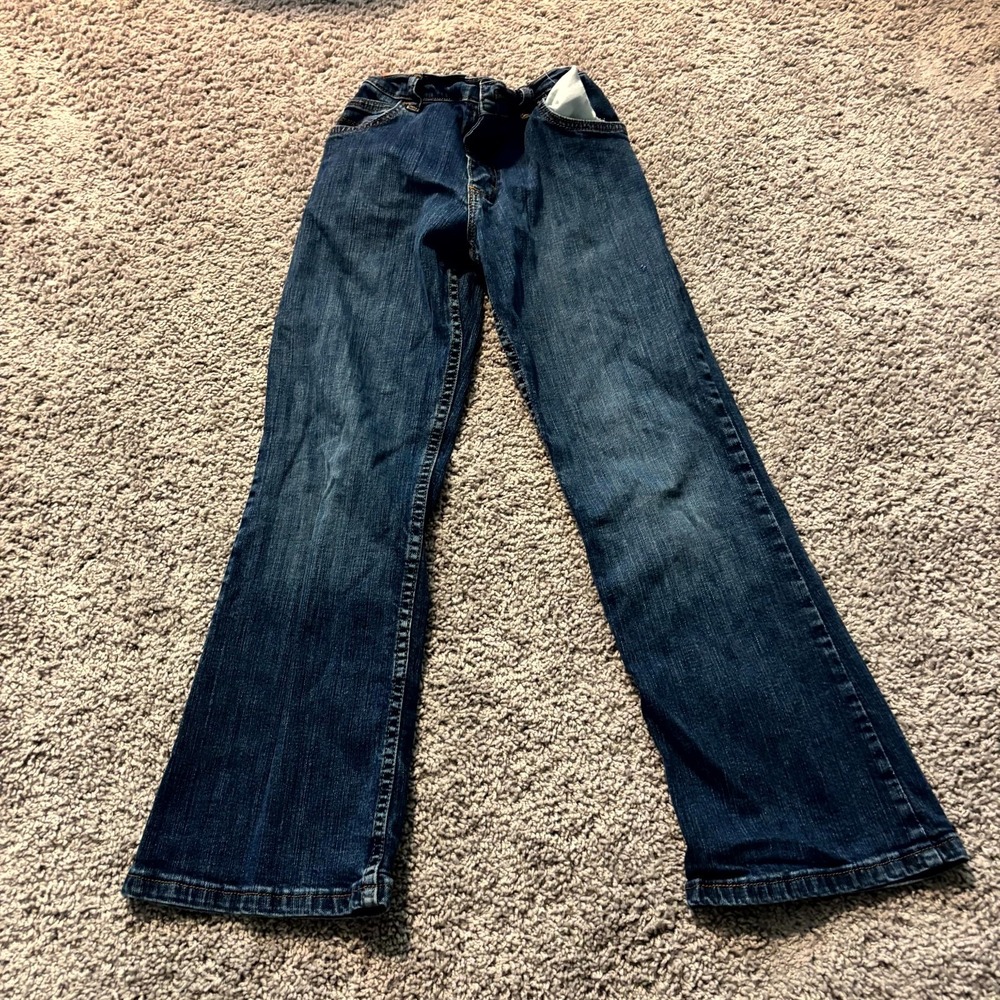 Wrangler Boys 12 Husky Bootcut Jeans Adjustable Waist Dark Wash Stretch Denim